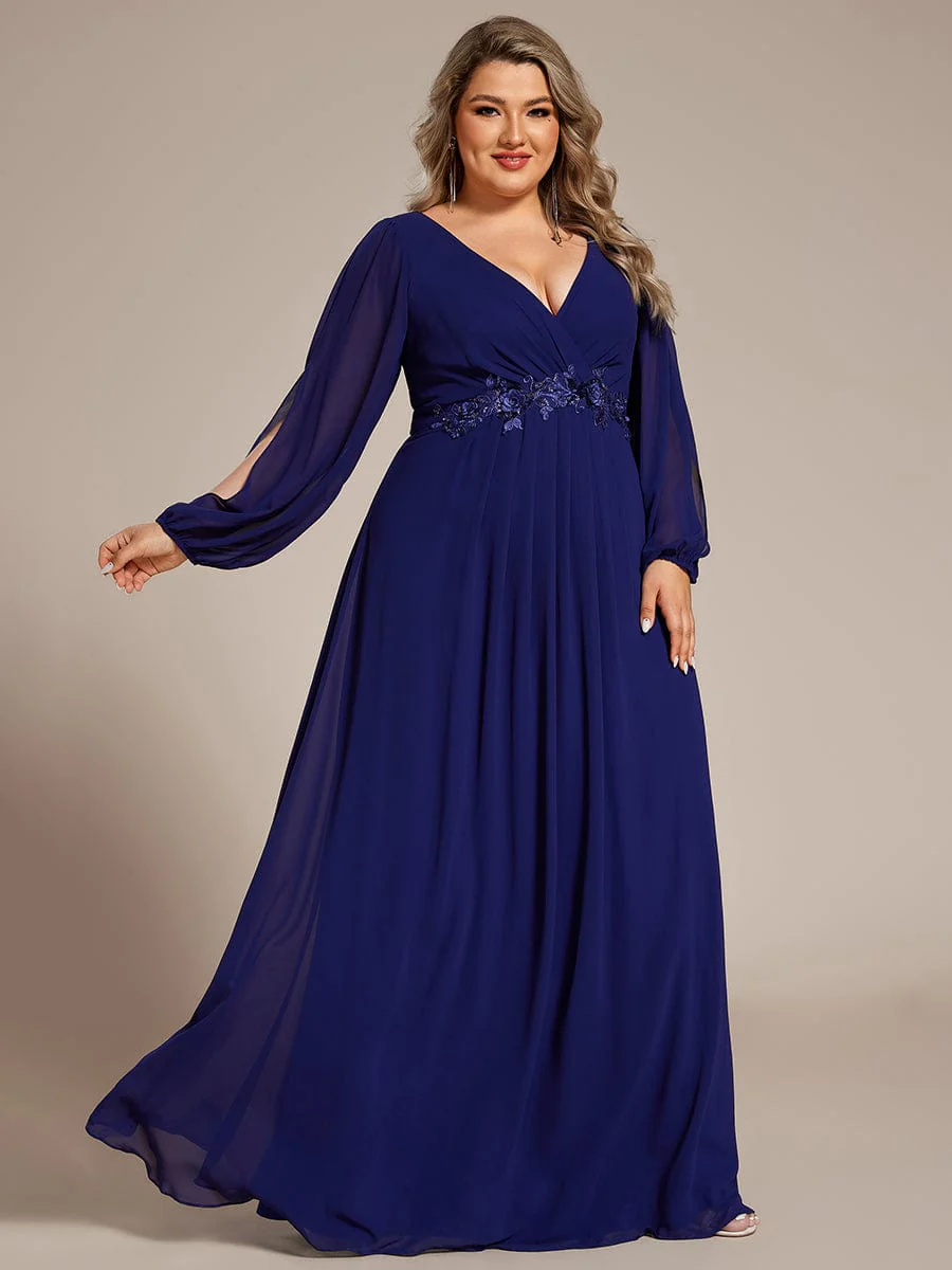 pretty AMOUR | Plus Size Chiffon Evening Dress with Lantern Sleeves - Image 76
