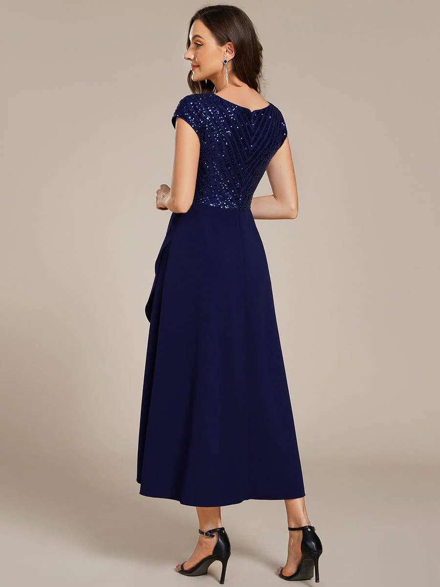 ever BAYLOR|Short Sleeve Sequin Asymmetrical Midi Evening Dress - Image 12