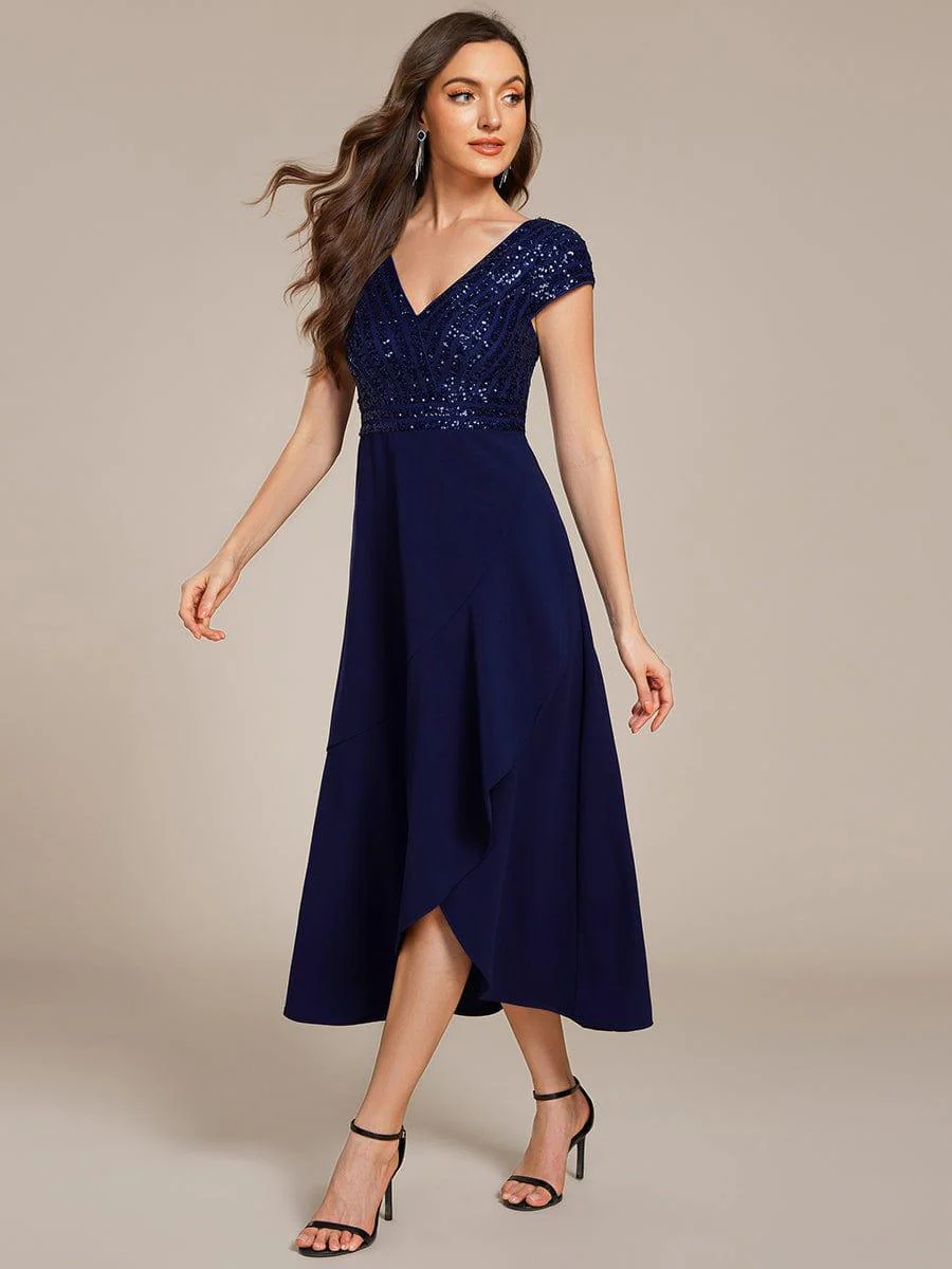 ever BAYLOR|Short Sleeve Sequin Asymmetrical Midi Evening Dress - Image 15