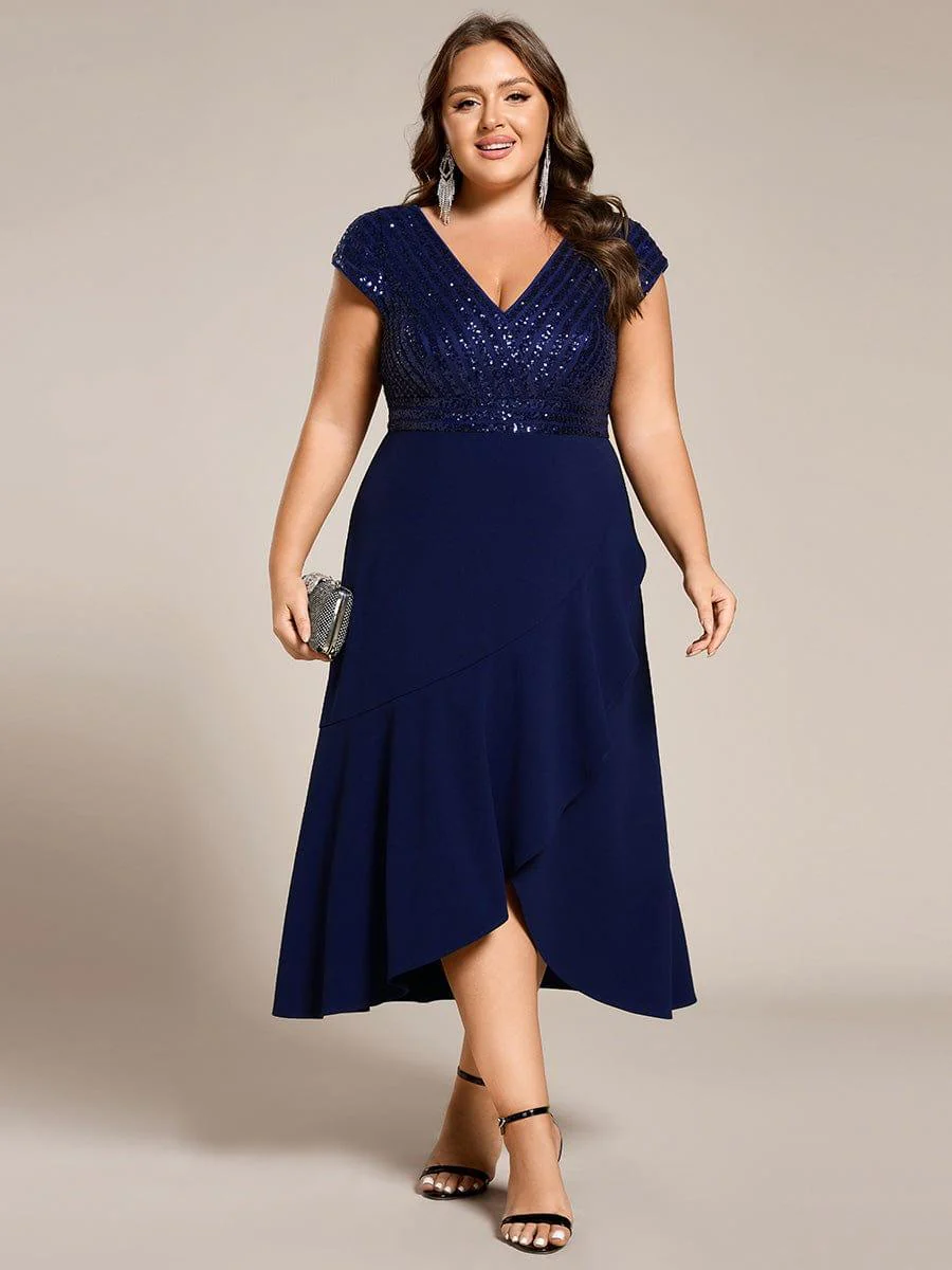 ever BAYLOR|Short Sleeve Sequin Asymmetrical Midi Evening Dress - Image 19
