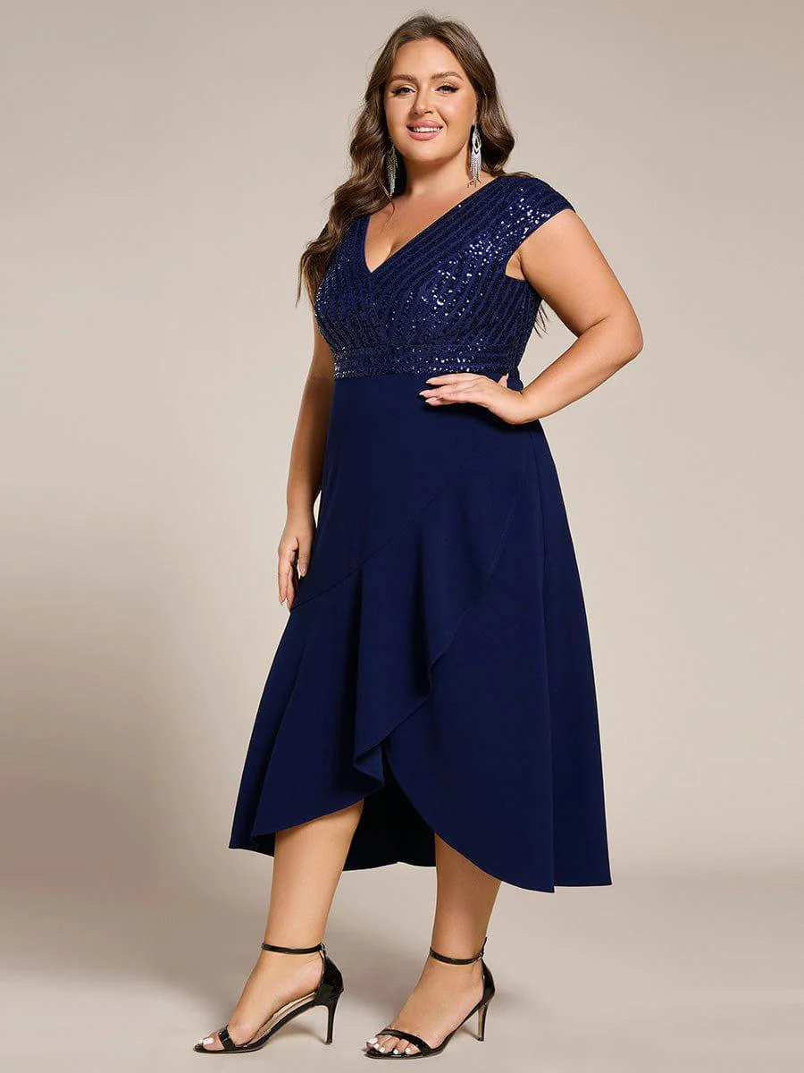 ever BAYLOR|Short Sleeve Sequin Asymmetrical Midi Evening Dress - Image 20