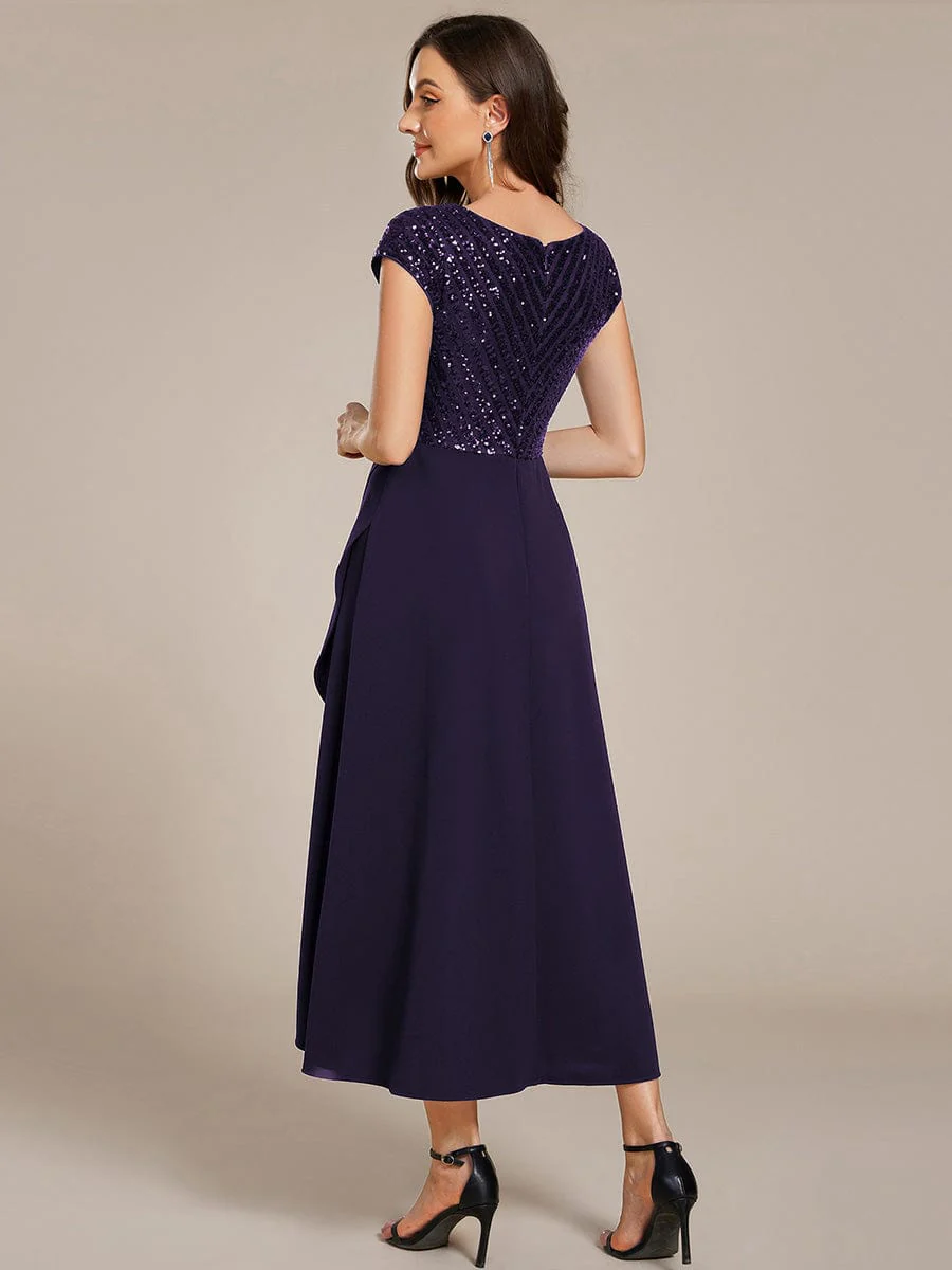 ever BAYLOR|Short Sleeve Sequin Asymmetrical Midi Evening Dress - Image 22