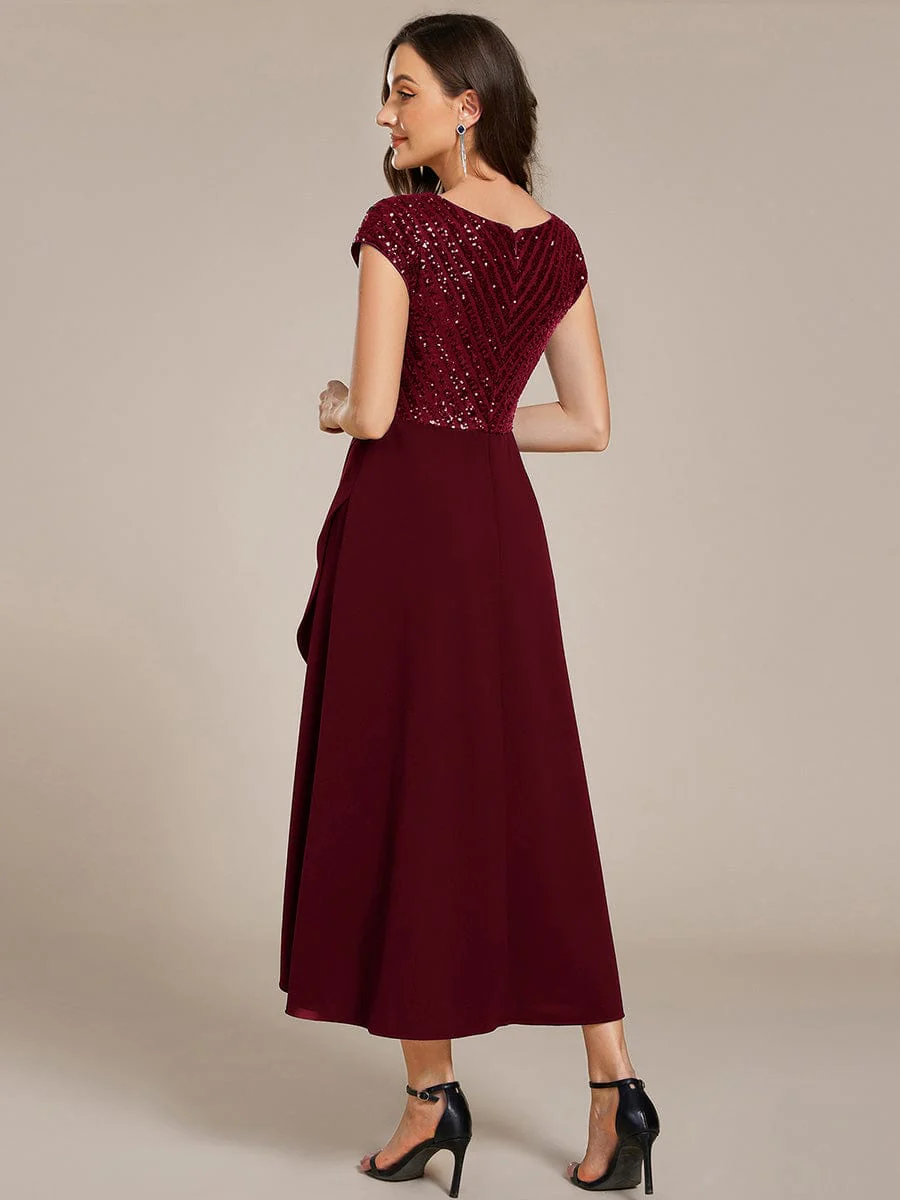 ever BAYLOR|Short Sleeve Sequin Asymmetrical Midi Evening Dress - Image 25