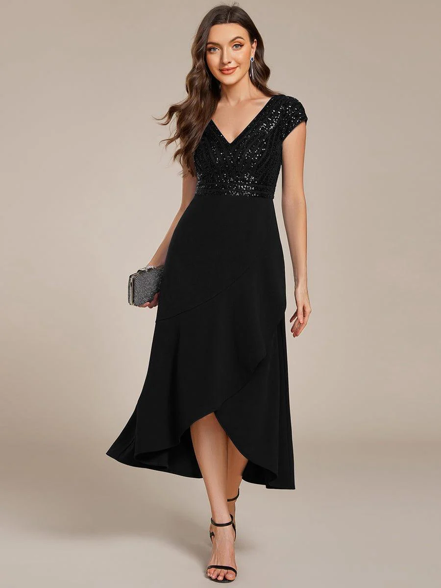 ever BAYLOR|Short Sleeve Sequin Asymmetrical Midi Evening Dress - Image 4