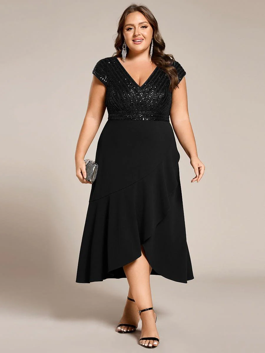 ever BAYLOR|Short Sleeve Sequin Asymmetrical Midi Evening Dress - Image 9