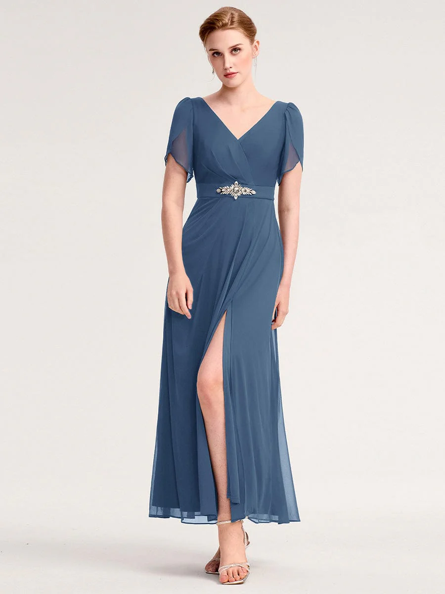 ever NOAH|Rhinestone Embellished Chiffon Ruffle Sleeve Wedding Guest Dress - Image 11