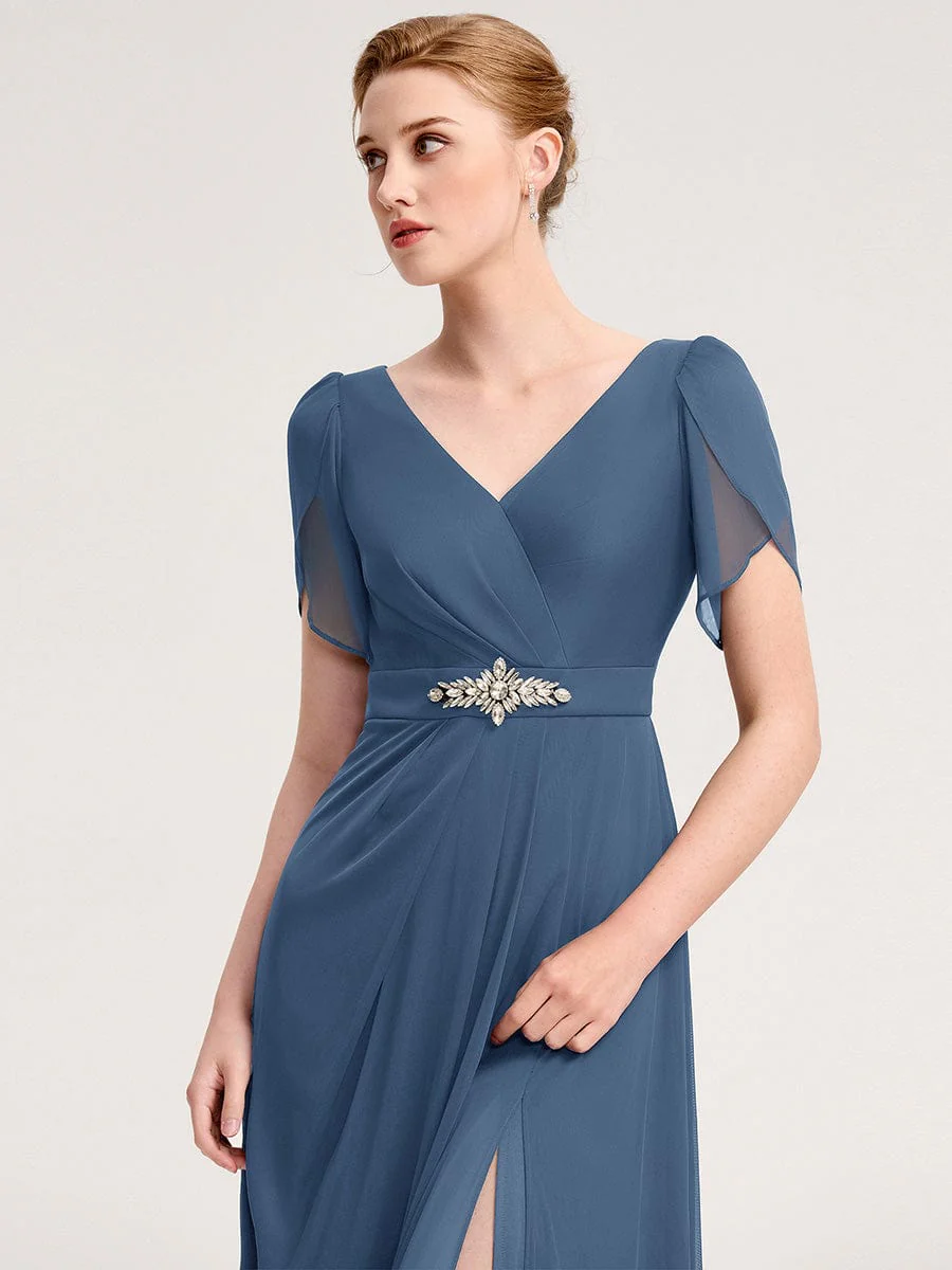 ever NOAH|Rhinestone Embellished Chiffon Ruffle Sleeve Wedding Guest Dress - Image 13
