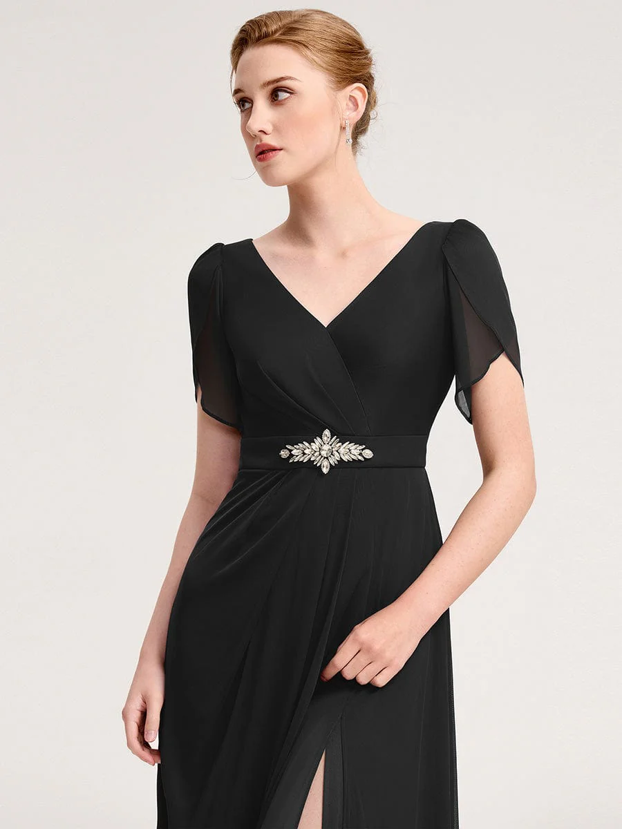 ever NOAH|Rhinestone Embellished Chiffon Ruffle Sleeve Wedding Guest Dress - Image 3
