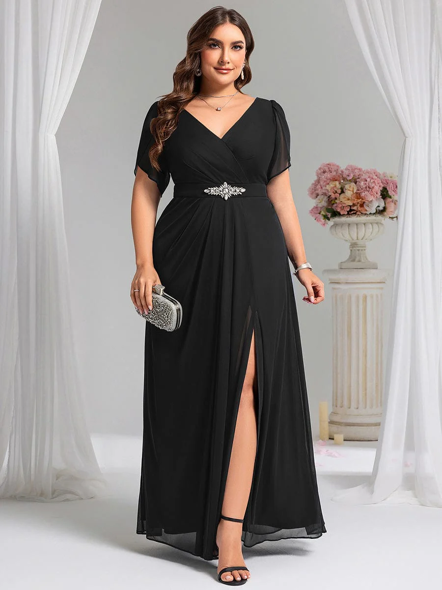ever NOAH|Rhinestone Embellished Chiffon Ruffle Sleeve Wedding Guest Dress - Image 6