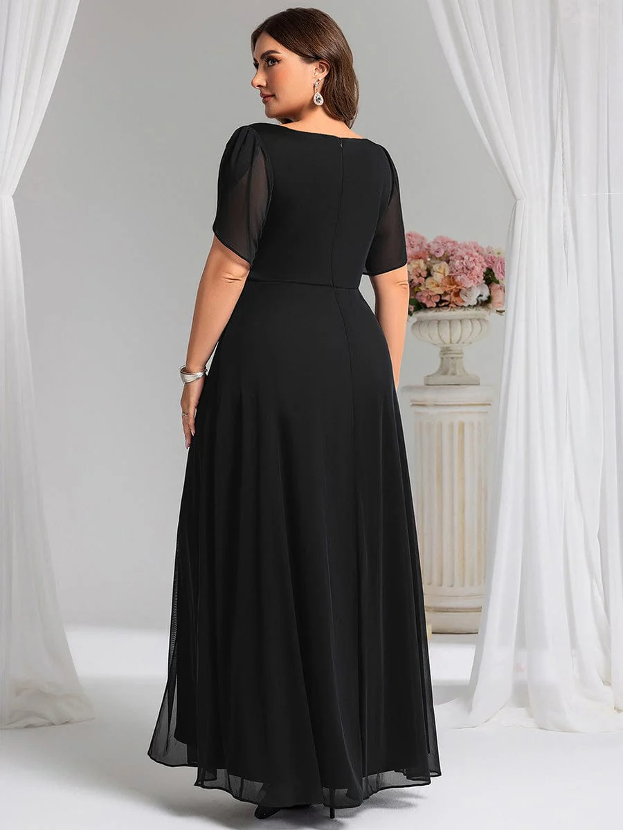 ever NOAH|Rhinestone Embellished Chiffon Ruffle Sleeve Wedding Guest Dress - Image 7