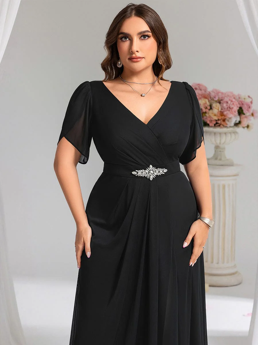 ever NOAH|Rhinestone Embellished Chiffon Ruffle Sleeve Wedding Guest Dress - Image 8
