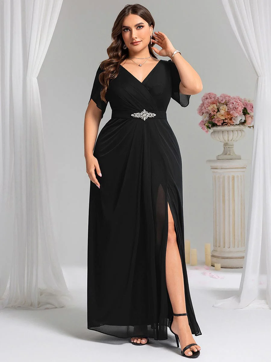 ever NOAH|Rhinestone Embellished Chiffon Ruffle Sleeve Wedding Guest Dress - Image 9