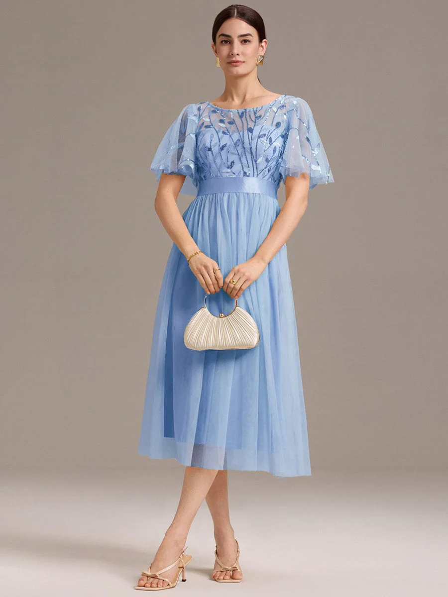 ever TAYLOR|Designer Sequin Leaf Midi Wedding Guest Dress - Image 9