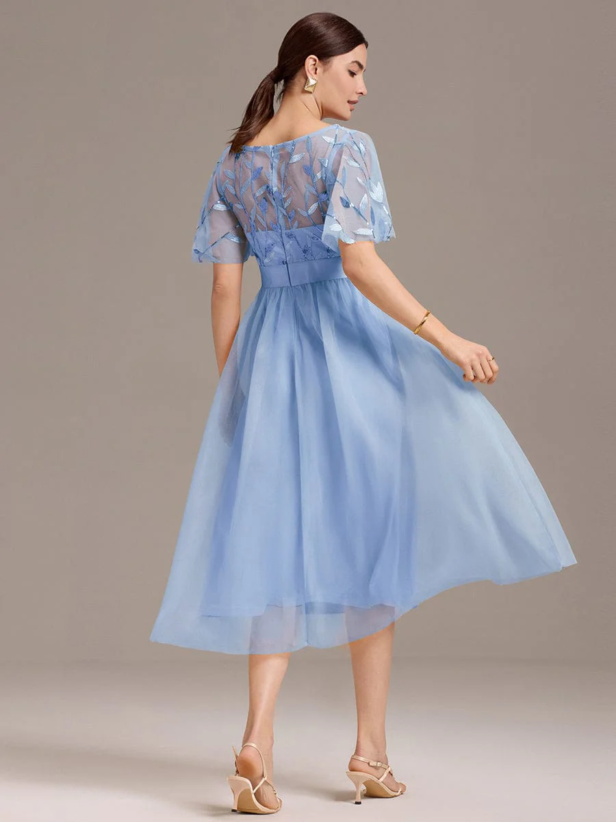 ever TAYLOR|Designer Sequin Leaf Midi Wedding Guest Dress - Image 10