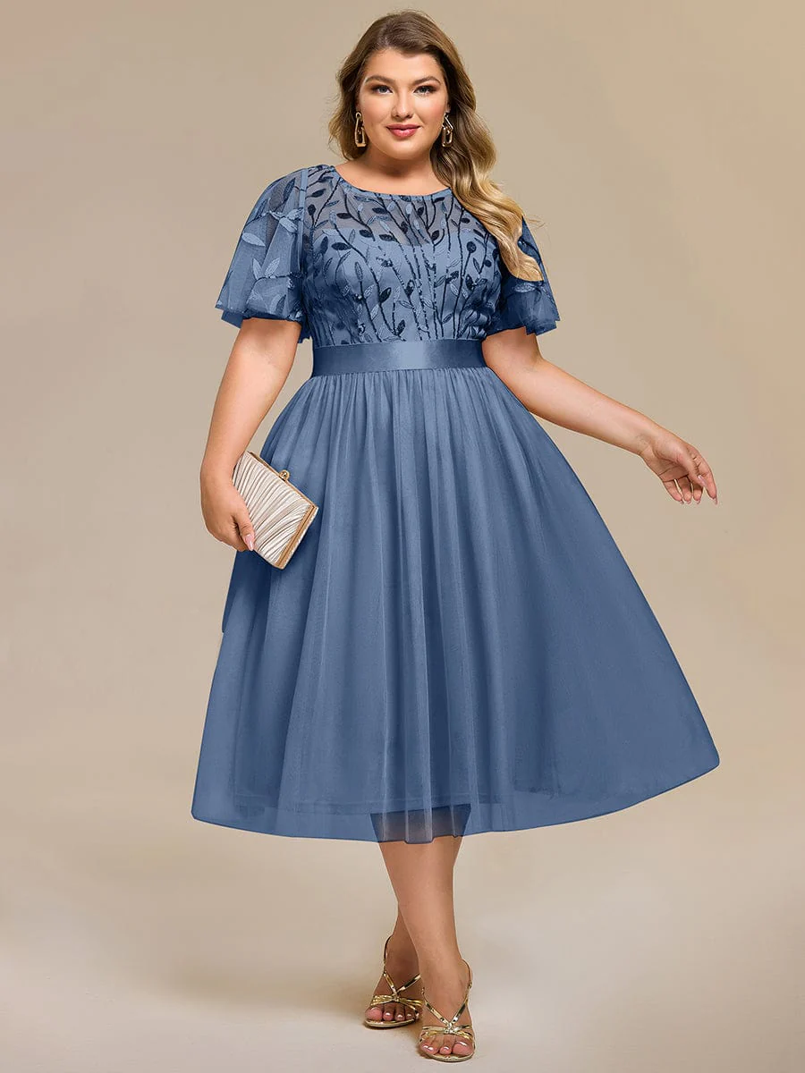 ever TAYLOR|Designer Sequin Leaf Midi Wedding Guest Dress - Image 34