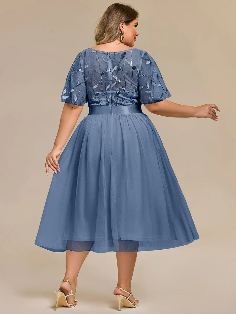 ever TAYLOR|Designer Sequin Leaf Midi Wedding Guest Dress - Image 35