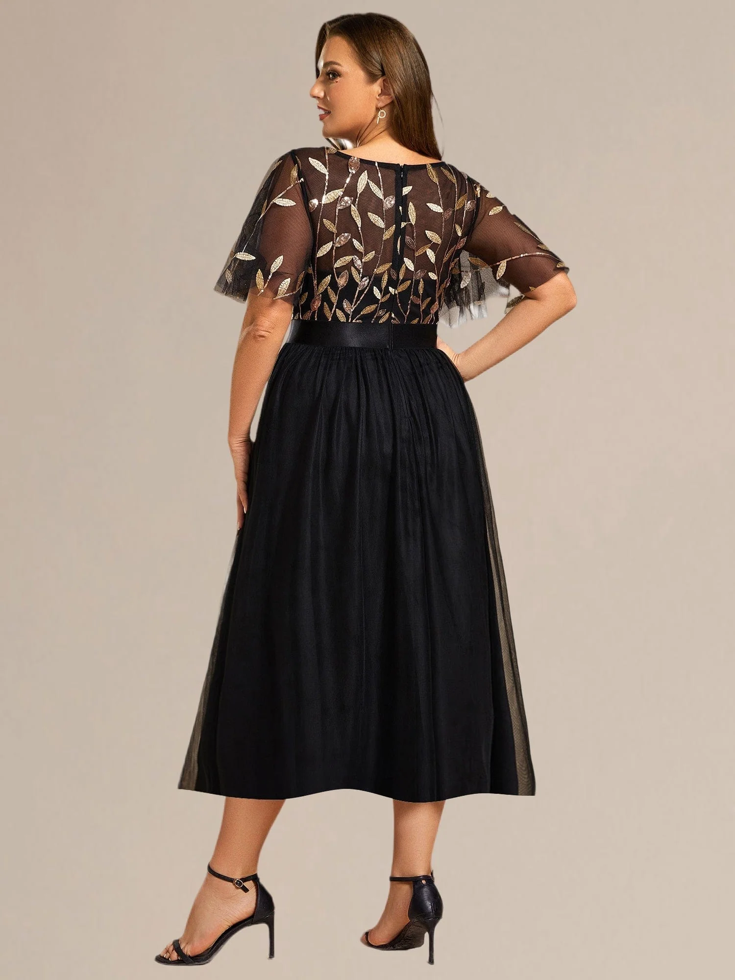 ever TAYLOR|Designer Sequin Leaf Midi Wedding Guest Dress - Image 40
