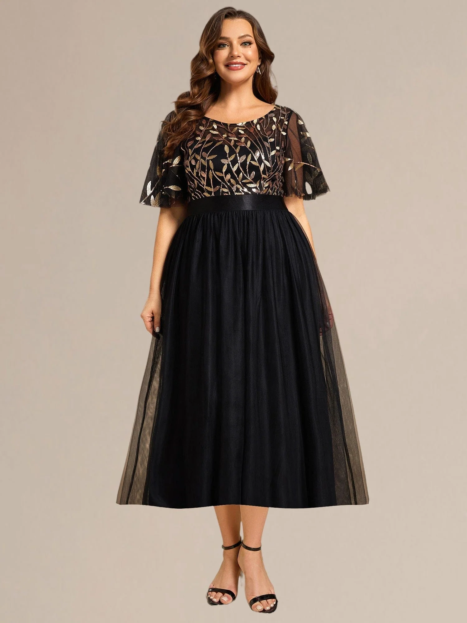 ever TAYLOR|Designer Sequin Leaf Midi Wedding Guest Dress - Image 41