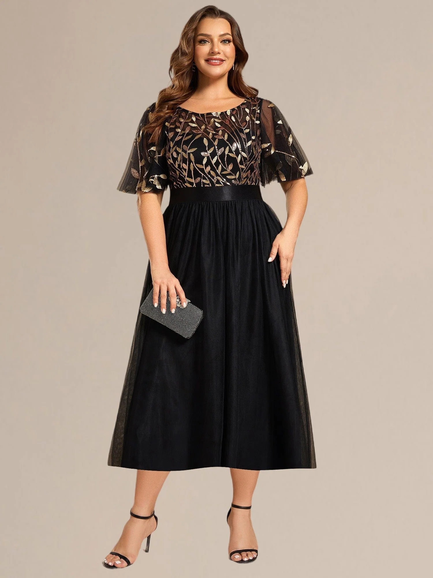 ever TAYLOR|Designer Sequin Leaf Midi Wedding Guest Dress - Image 42