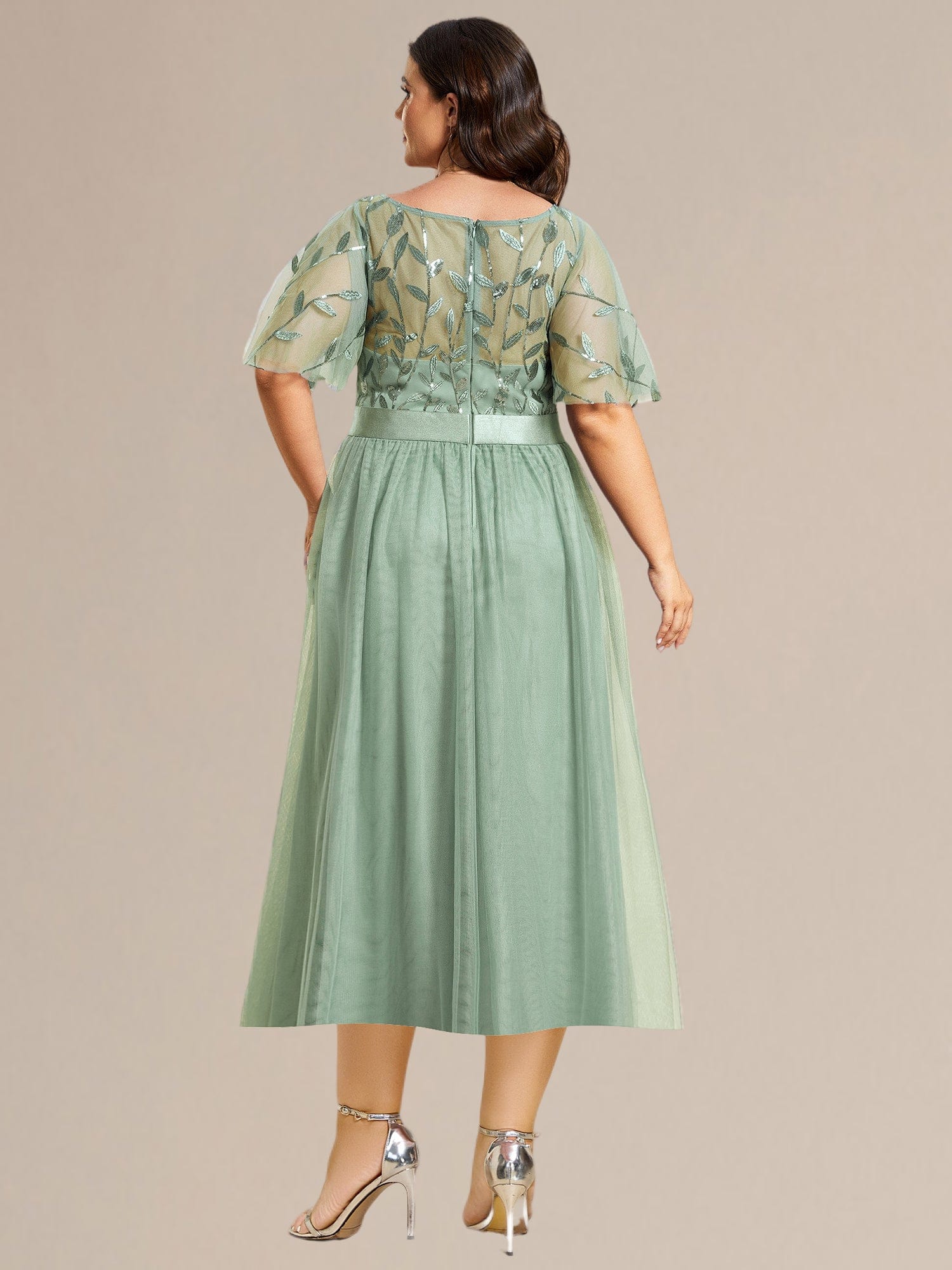 ever TAYLOR|Designer Sequin Leaf Midi Wedding Guest Dress - Image 44