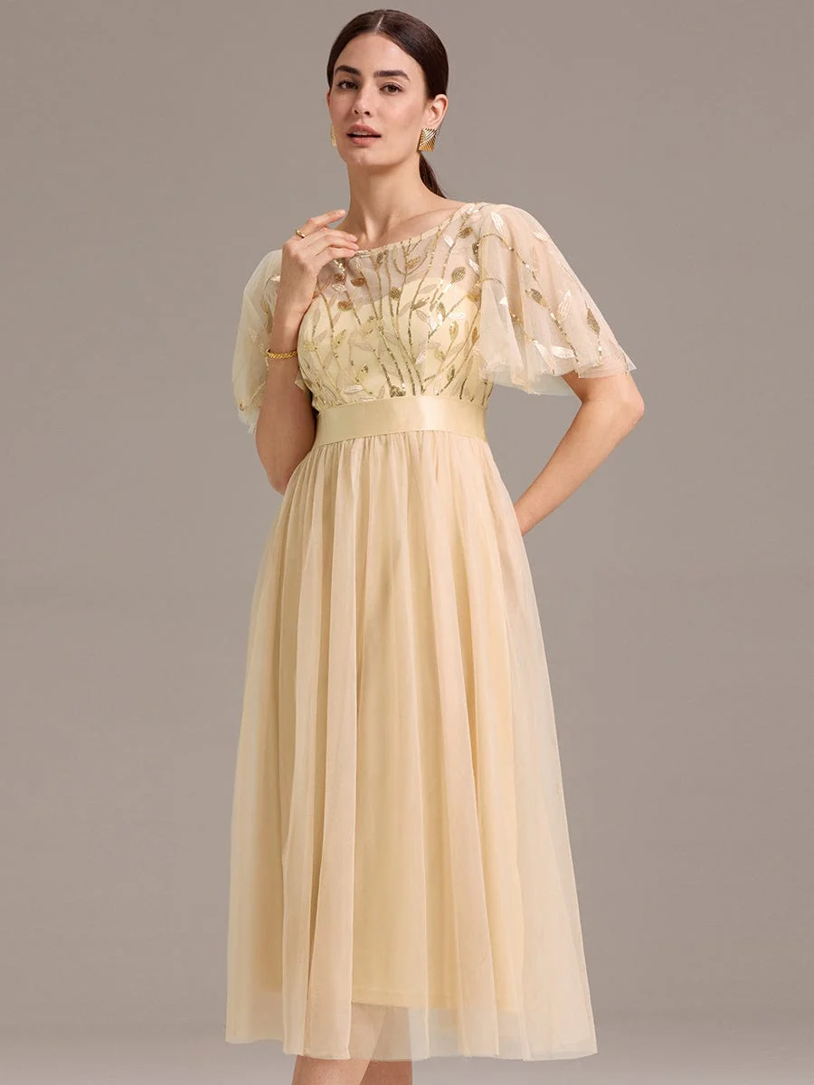 ever TAYLOR|Designer Sequin Leaf Midi Wedding Guest Dress - Image 60