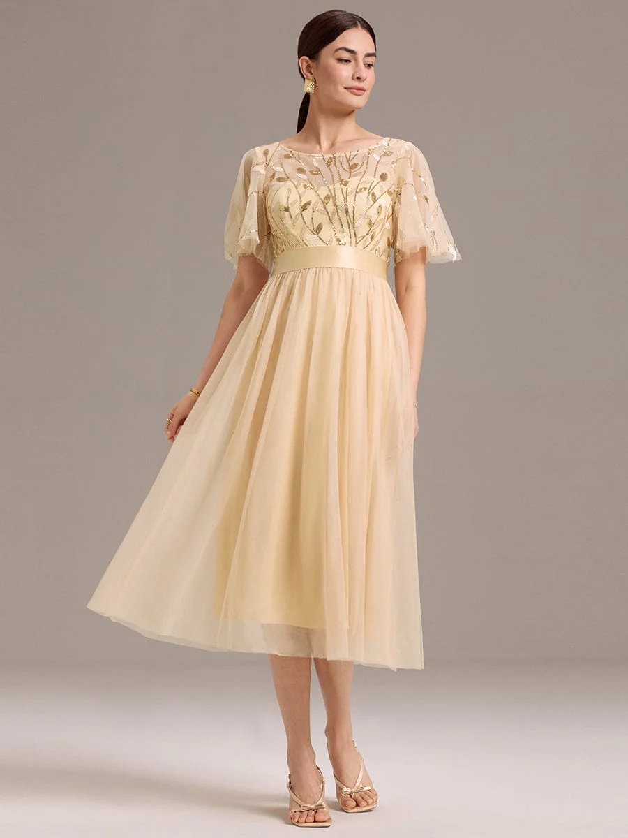 ever TAYLOR|Designer Sequin Leaf Midi Wedding Guest Dress - Image 62