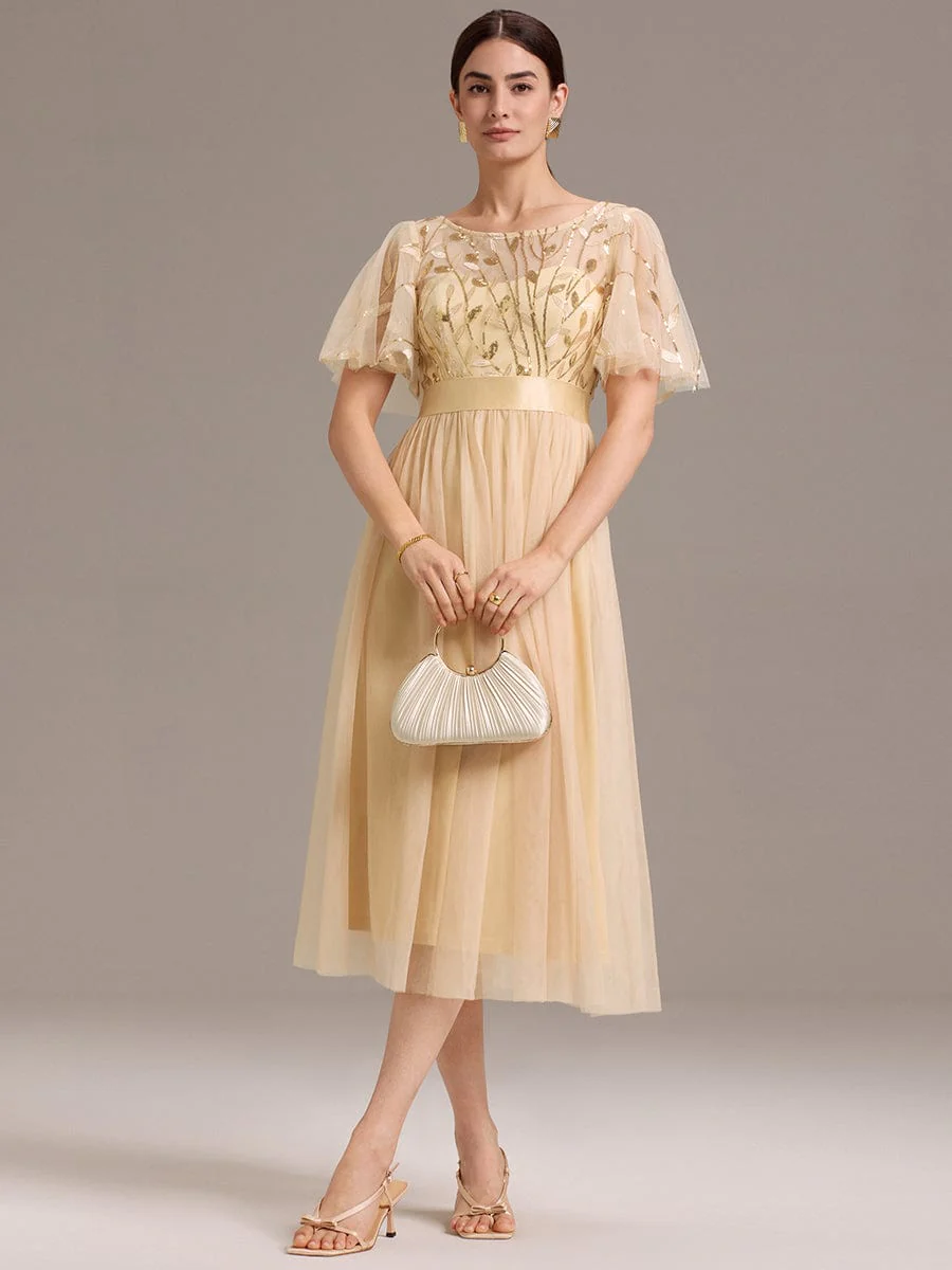 ever TAYLOR|Designer Sequin Leaf Midi Wedding Guest Dress - Image 14