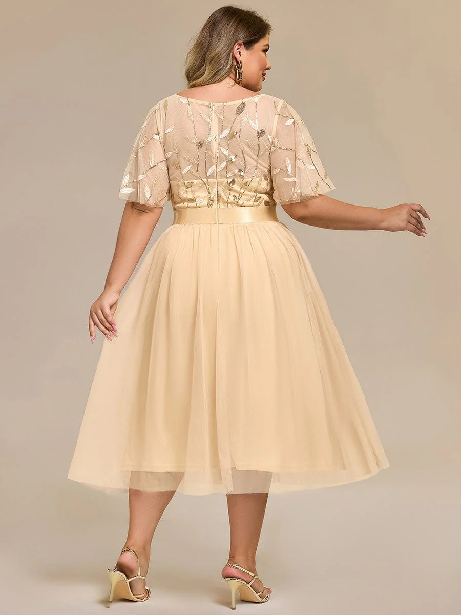 ever TAYLOR|Designer Sequin Leaf Midi Wedding Guest Dress - Image 64