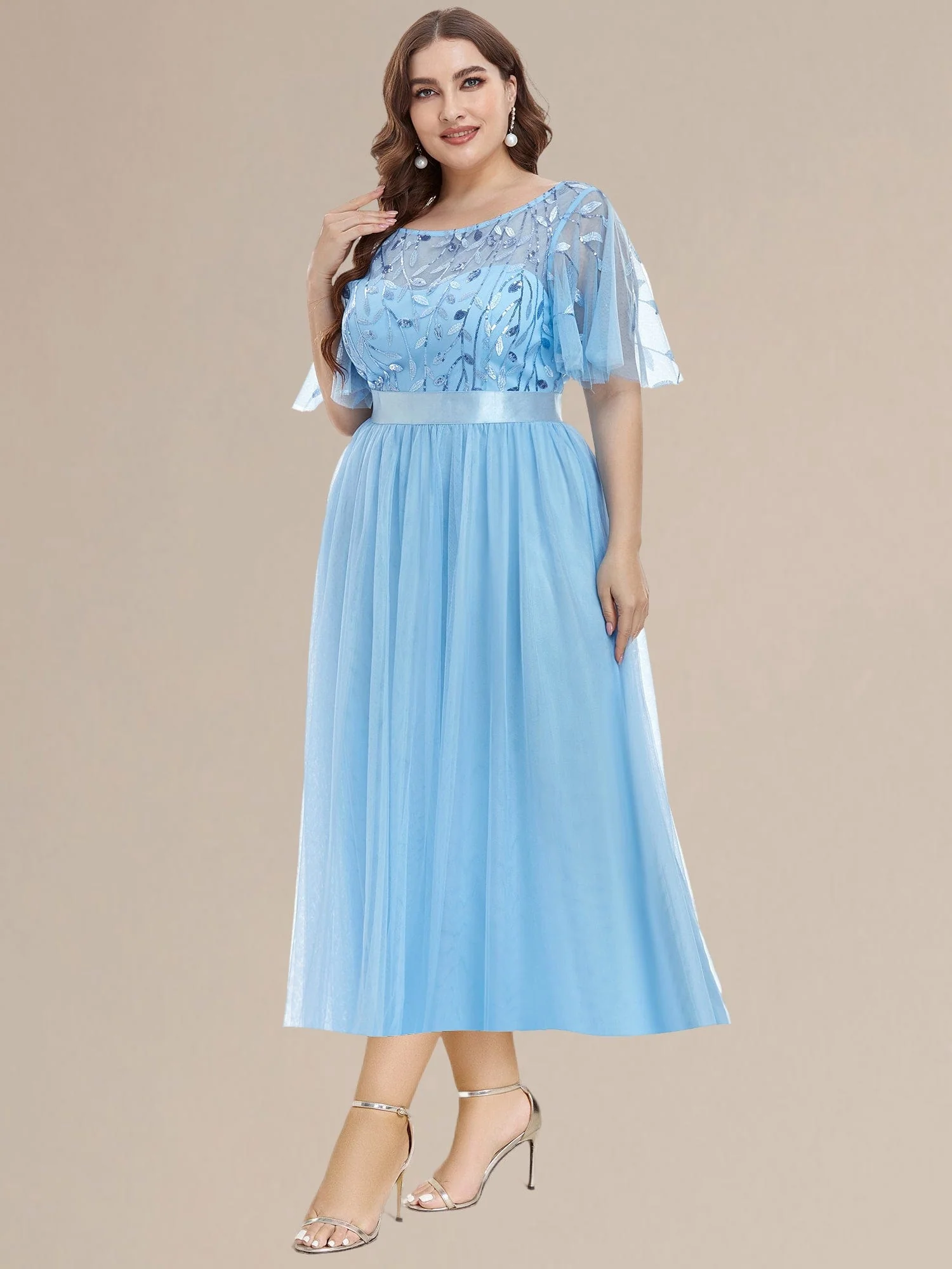 ever TAYLOR|Designer Sequin Leaf Midi Wedding Guest Dress - Image 26