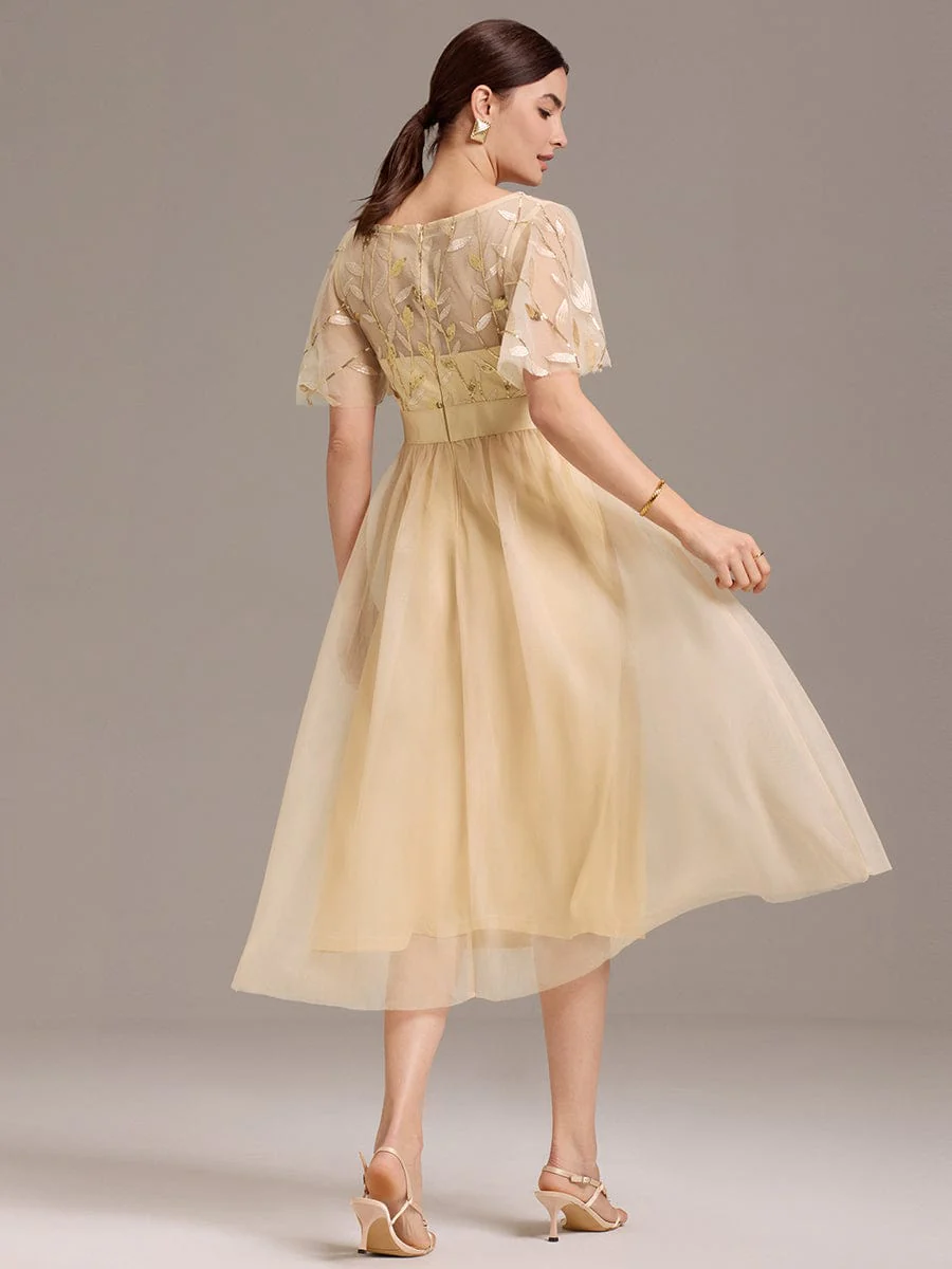 ever TAYLOR|Designer Sequin Leaf Midi Wedding Guest Dress - Image 15