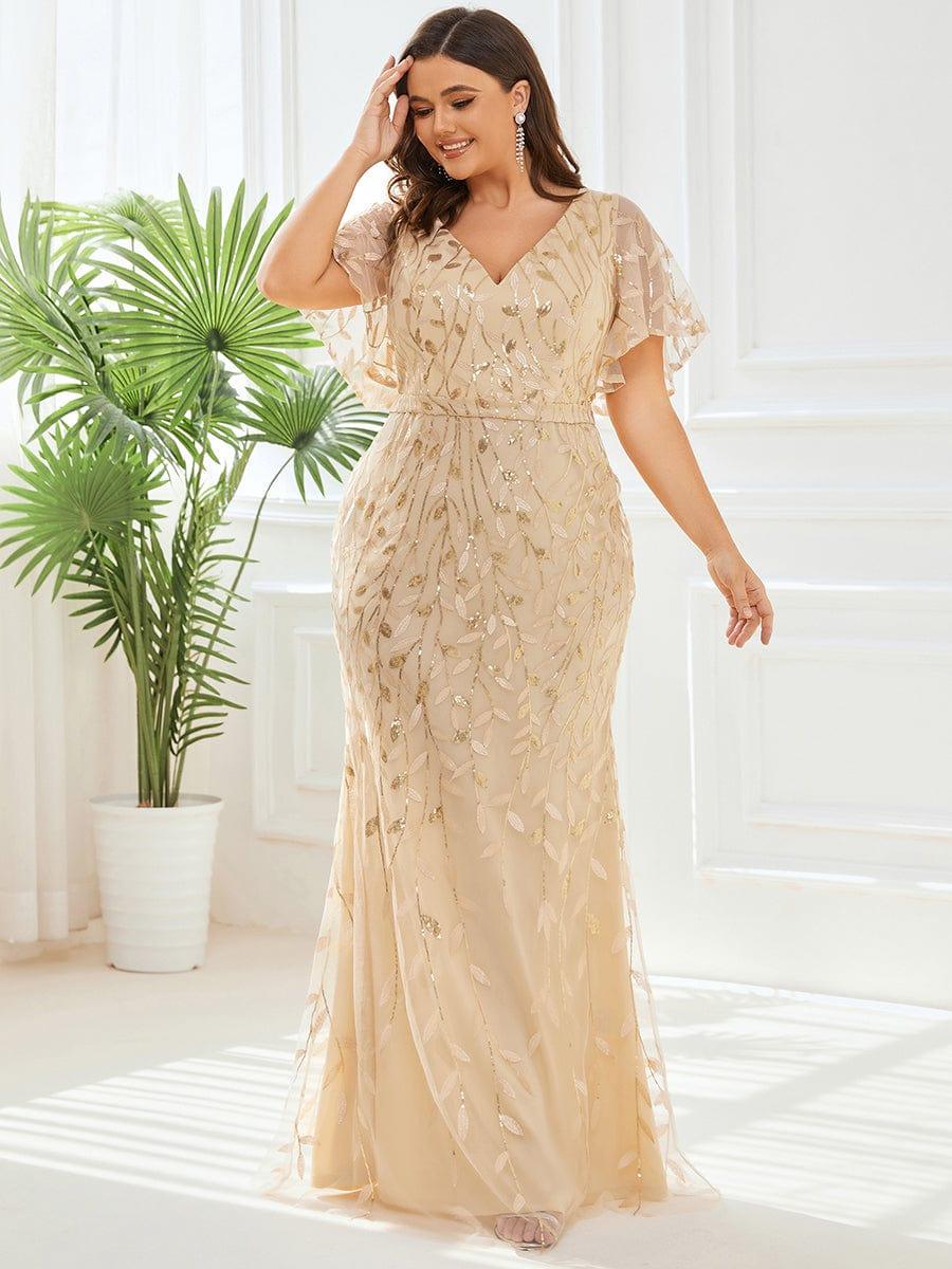 pretty DIONE|Fashion Plus Size V Neck Mermaid Sequin & Tulle Evening Dress(Final Sale) - Image 10