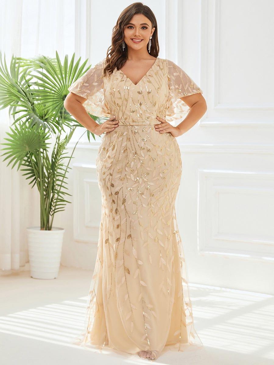 pretty DIONE|Fashion Plus Size V Neck Mermaid Sequin & Tulle Evening Dress(Final Sale) - Image 12