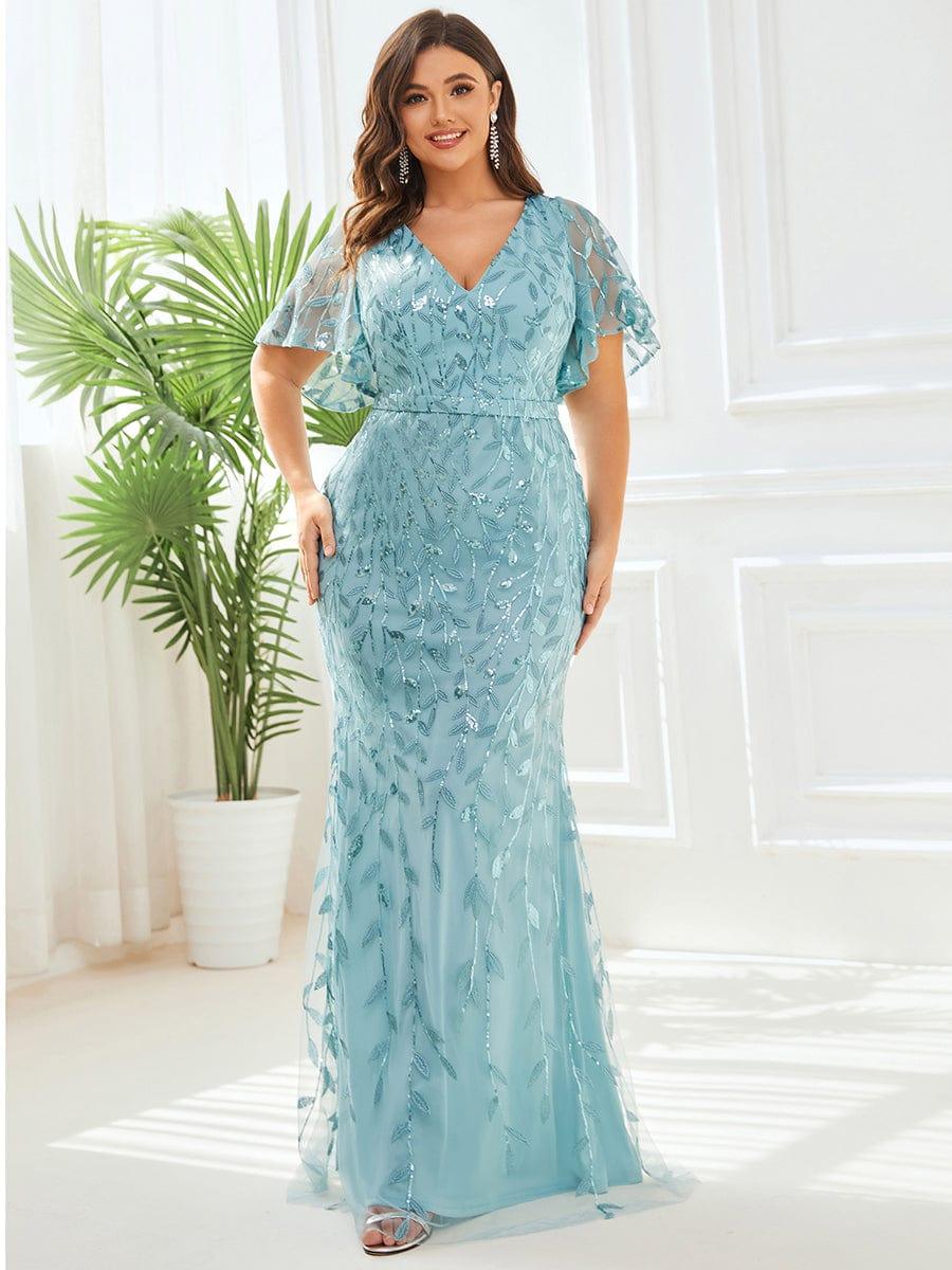 pretty DIONE|Fashion Plus Size V Neck Mermaid Sequin & Tulle Evening Dress(Final Sale) - Image 13