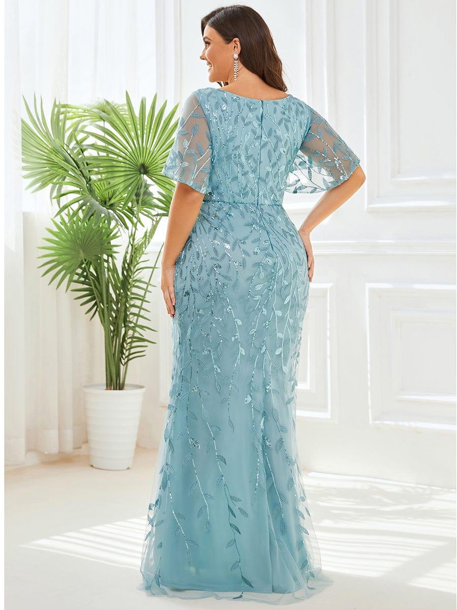 pretty DIONE|Fashion Plus Size V Neck Mermaid Sequin & Tulle Evening Dress(Final Sale) - Image 14