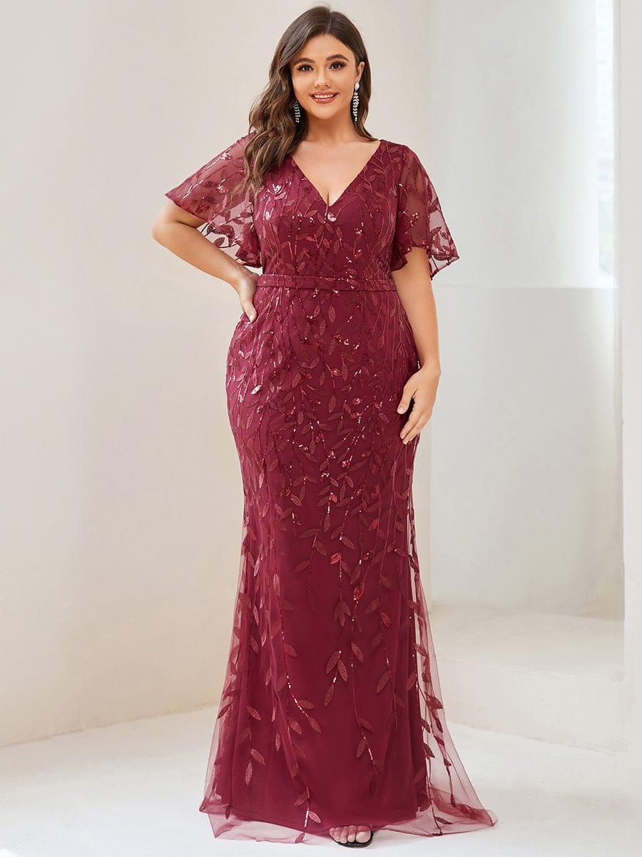 pretty DIONE|Fashion Plus Size V Neck Mermaid Sequin & Tulle Evening Dress(Final Sale) - Image 18