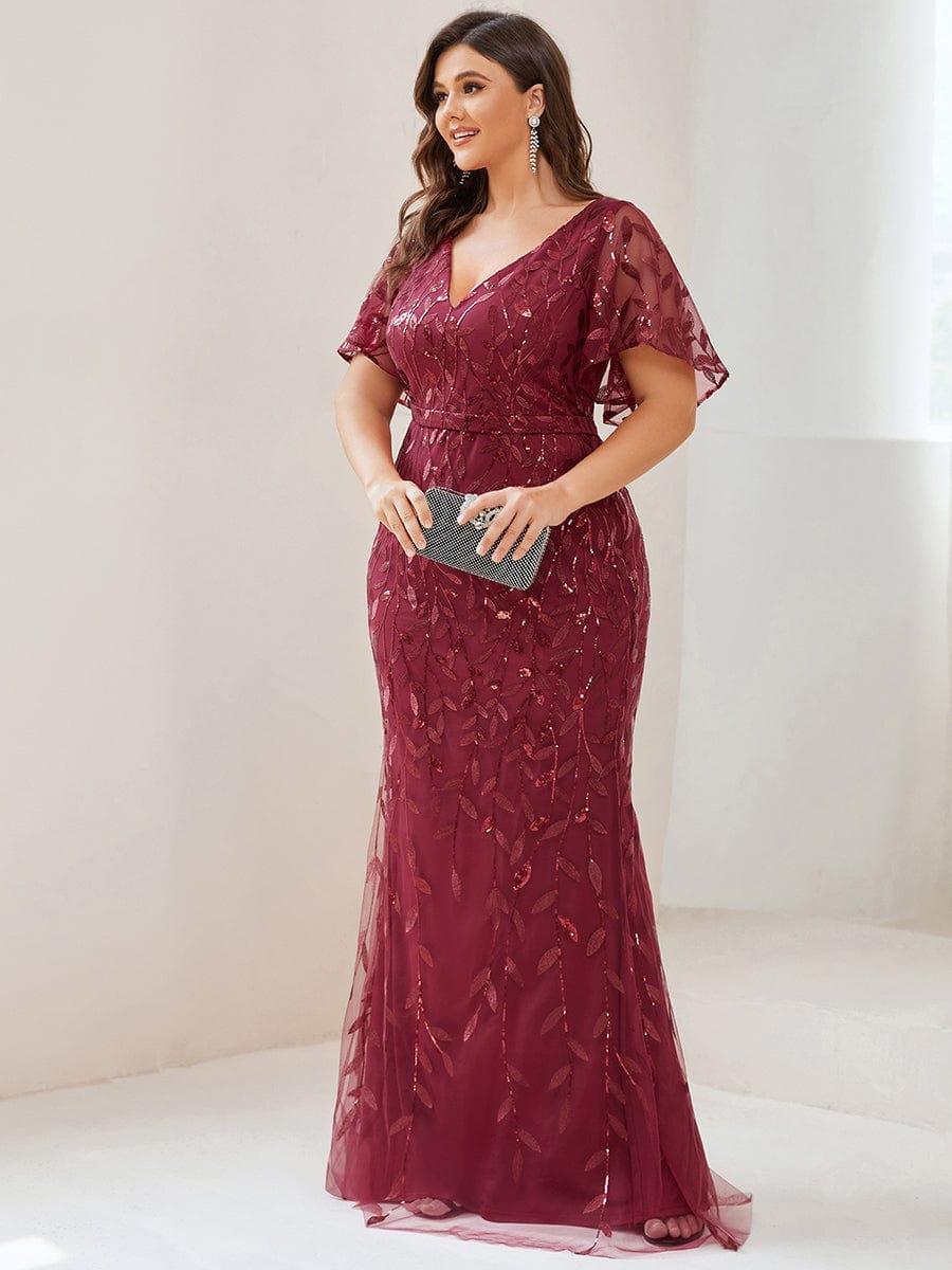 pretty DIONE|Fashion Plus Size V Neck Mermaid Sequin & Tulle Evening Dress(Final Sale) - Image 20