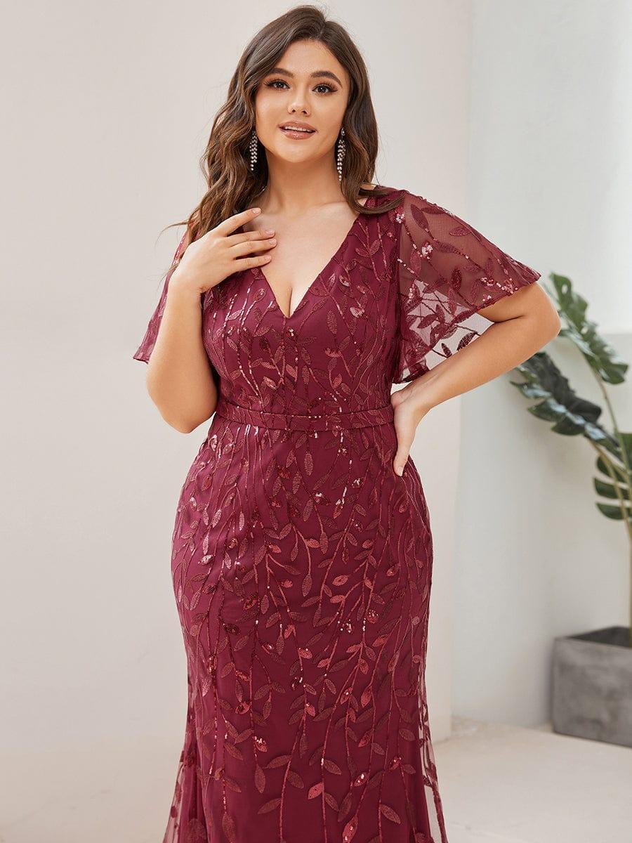 pretty DIONE|Fashion Plus Size V Neck Mermaid Sequin & Tulle Evening Dress(Final Sale) - Image 21