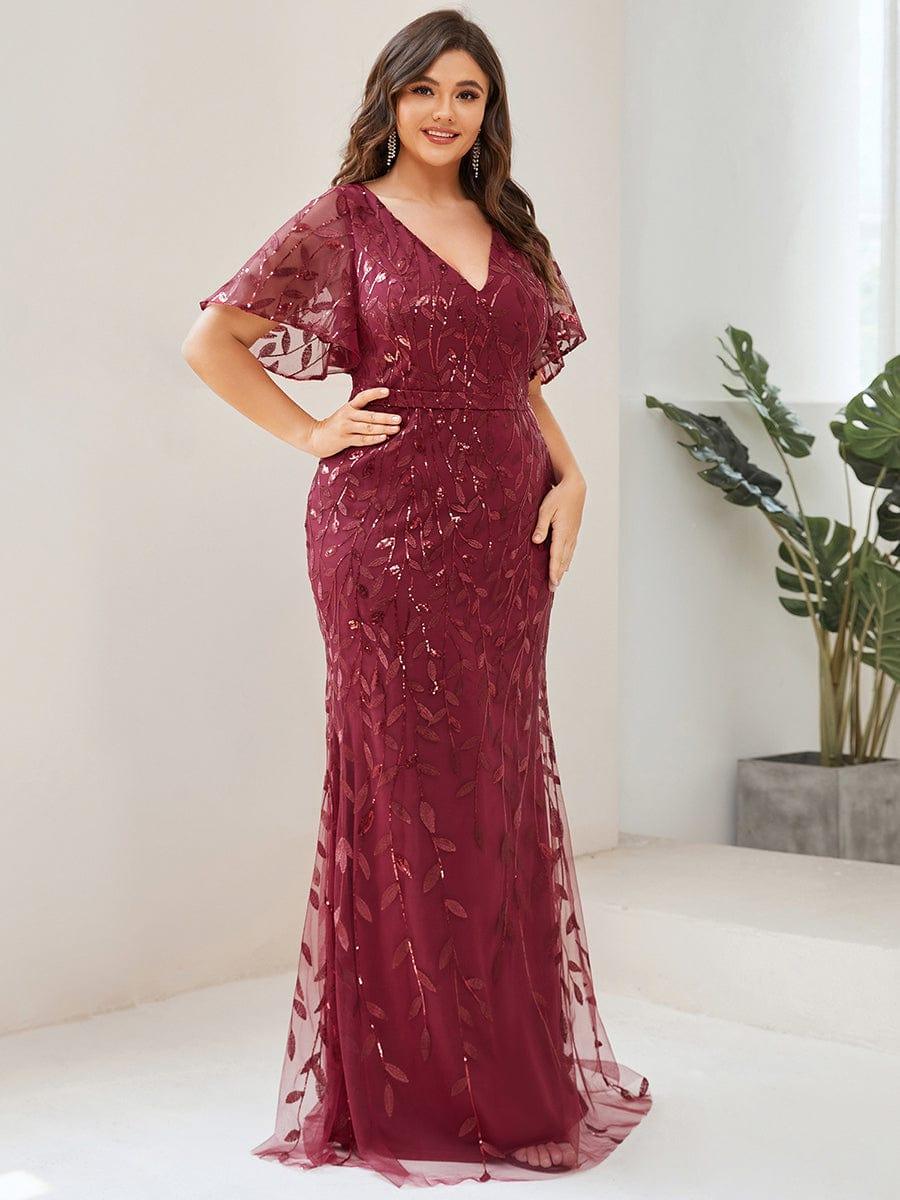 pretty DIONE|Fashion Plus Size V Neck Mermaid Sequin & Tulle Evening Dress(Final Sale) - Image 22