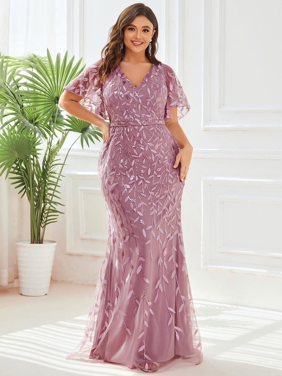 pretty DIONE|Fashion Plus Size V Neck Mermaid Sequin & Tulle Evening Dress(Final Sale) - Image 23