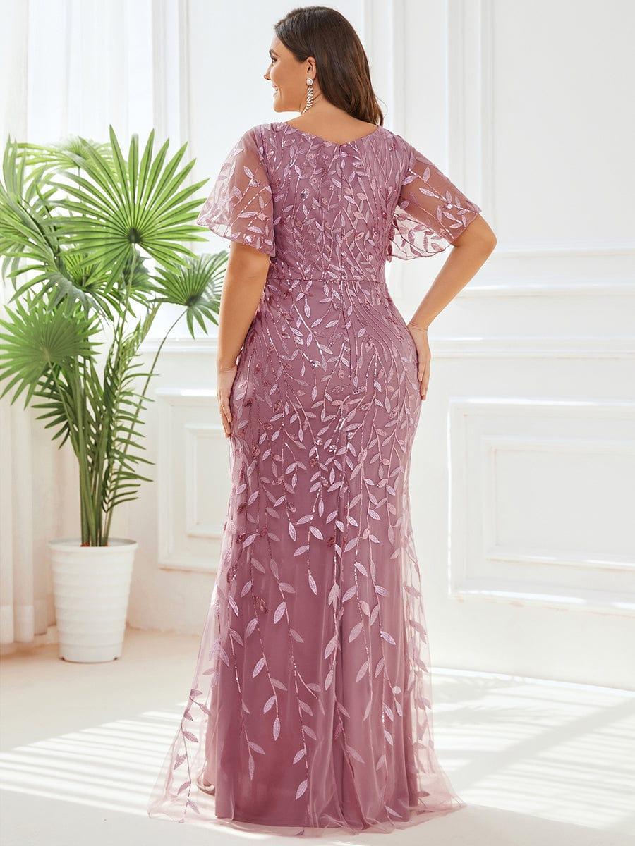 pretty DIONE|Fashion Plus Size V Neck Mermaid Sequin & Tulle Evening Dress(Final Sale) - Image 24