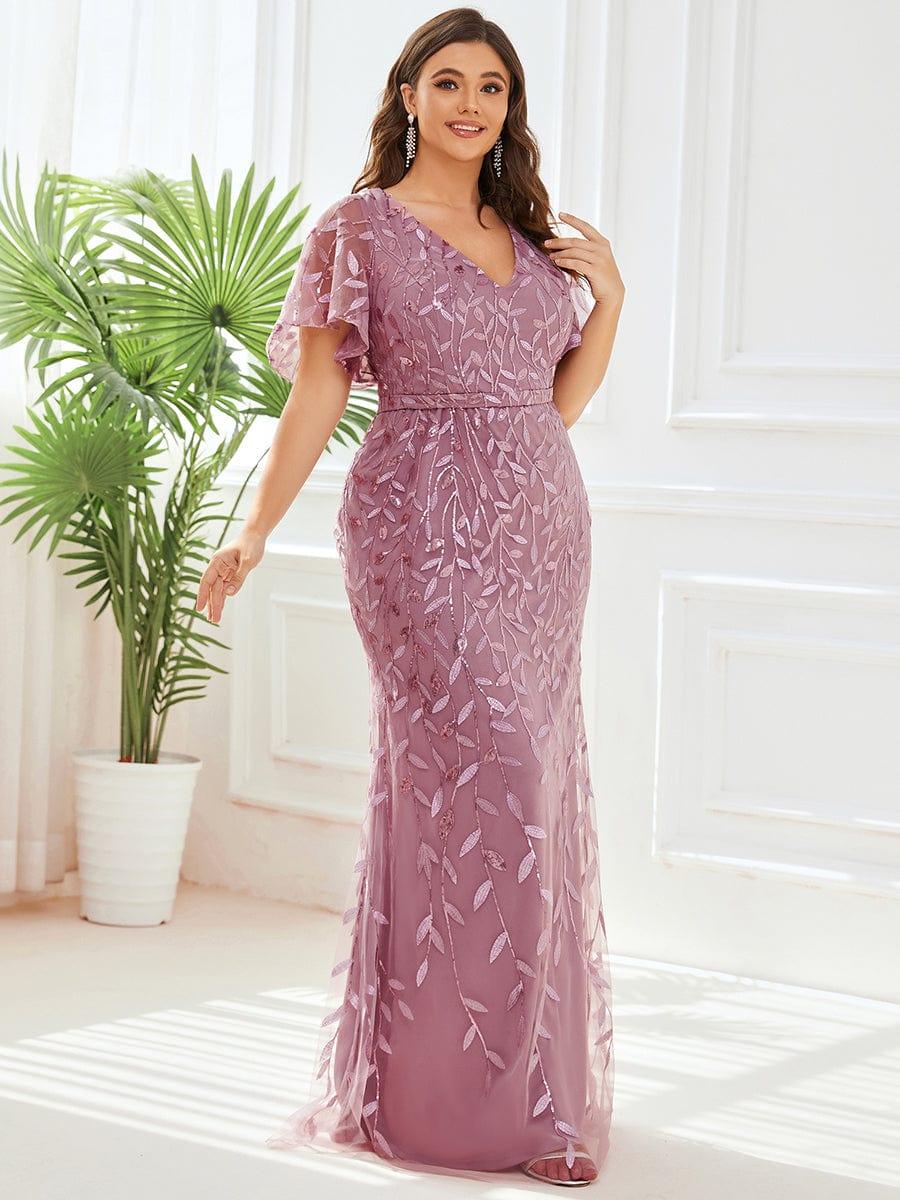 pretty DIONE|Fashion Plus Size V Neck Mermaid Sequin & Tulle Evening Dress(Final Sale) - Image 25