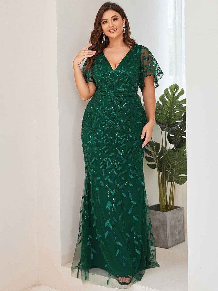 pretty DIONE|Fashion Plus Size V Neck Mermaid Sequin & Tulle Evening Dress(Final Sale) - Image 28