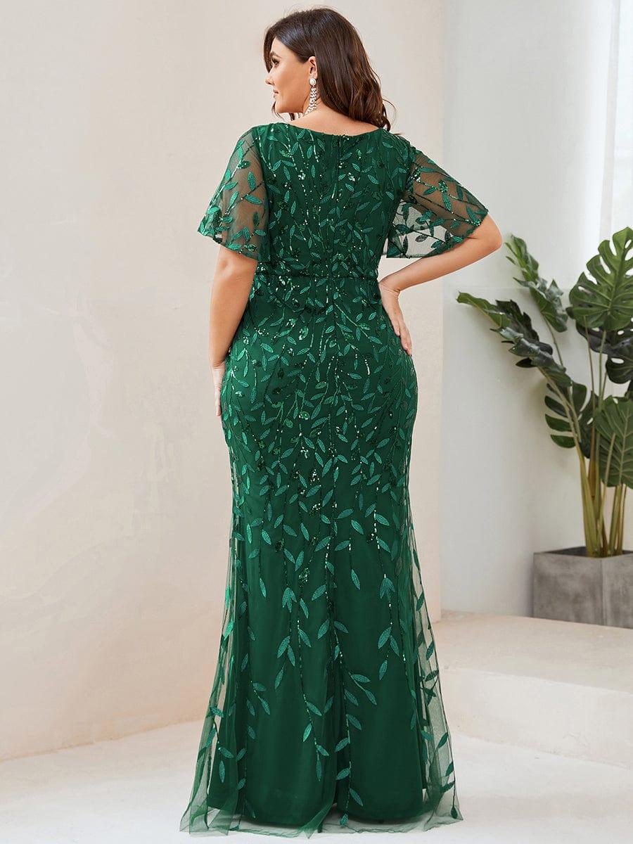 pretty DIONE|Fashion Plus Size V Neck Mermaid Sequin & Tulle Evening Dress(Final Sale) - Image 29