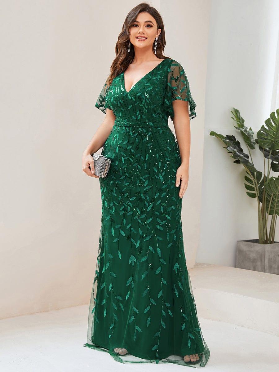 pretty DIONE|Fashion Plus Size V Neck Mermaid Sequin & Tulle Evening Dress(Final Sale) - Image 30