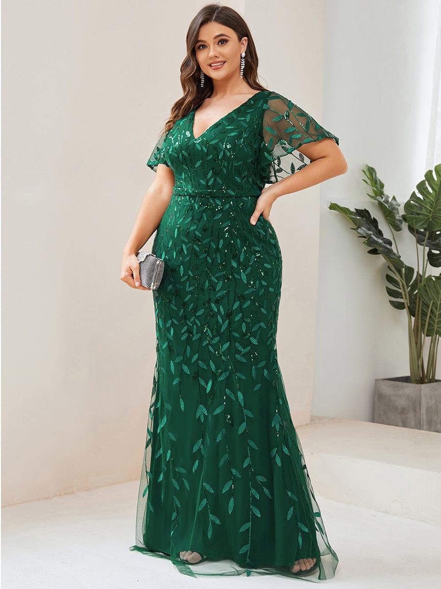 pretty DIONE|Fashion Plus Size V Neck Mermaid Sequin & Tulle Evening Dress(Final Sale) - Image 31