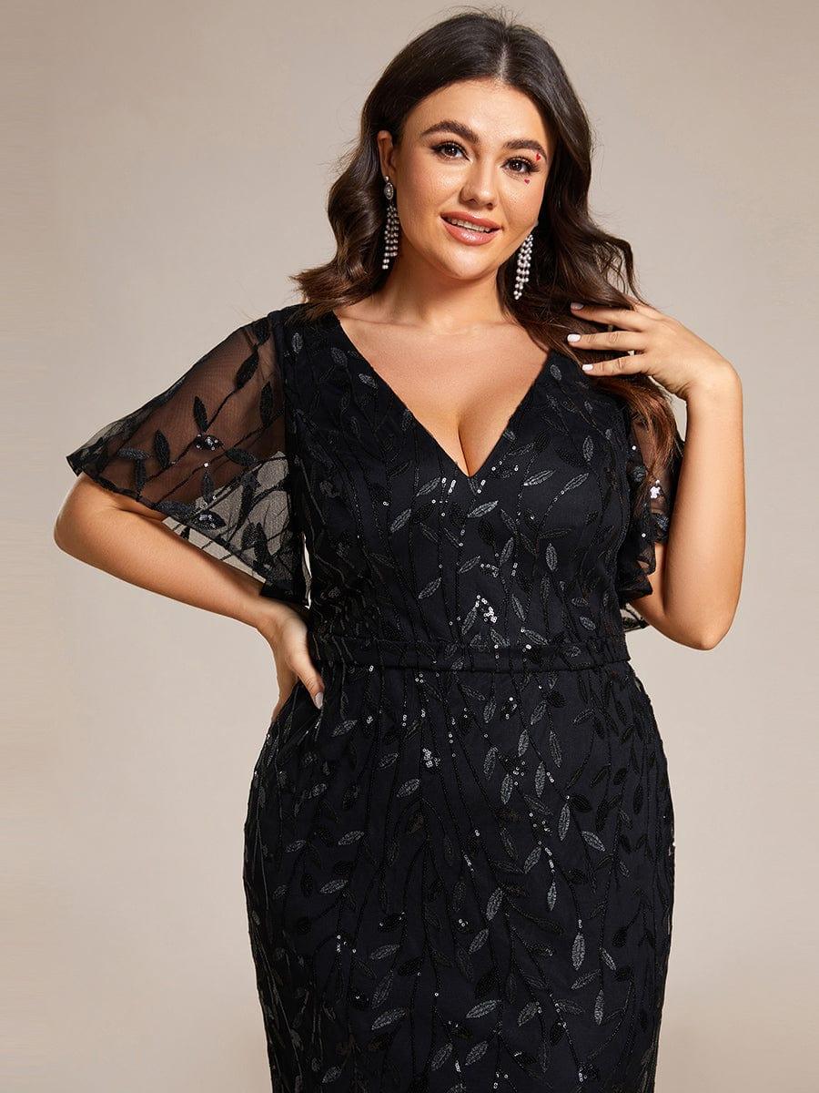 pretty DIONE|Fashion Plus Size V Neck Mermaid Sequin & Tulle Evening Dress(Final Sale) - Image 32