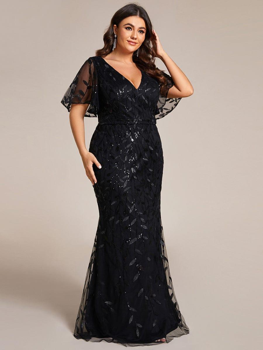 pretty DIONE|Fashion Plus Size V Neck Mermaid Sequin & Tulle Evening Dress(Final Sale) - Image 33