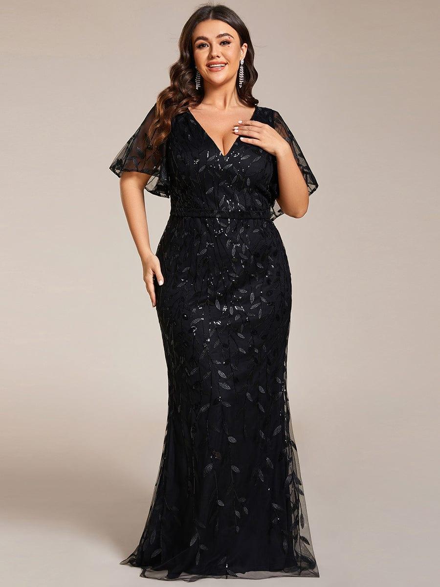 pretty DIONE|Fashion Plus Size V Neck Mermaid Sequin & Tulle Evening Dress(Final Sale) - Image 34