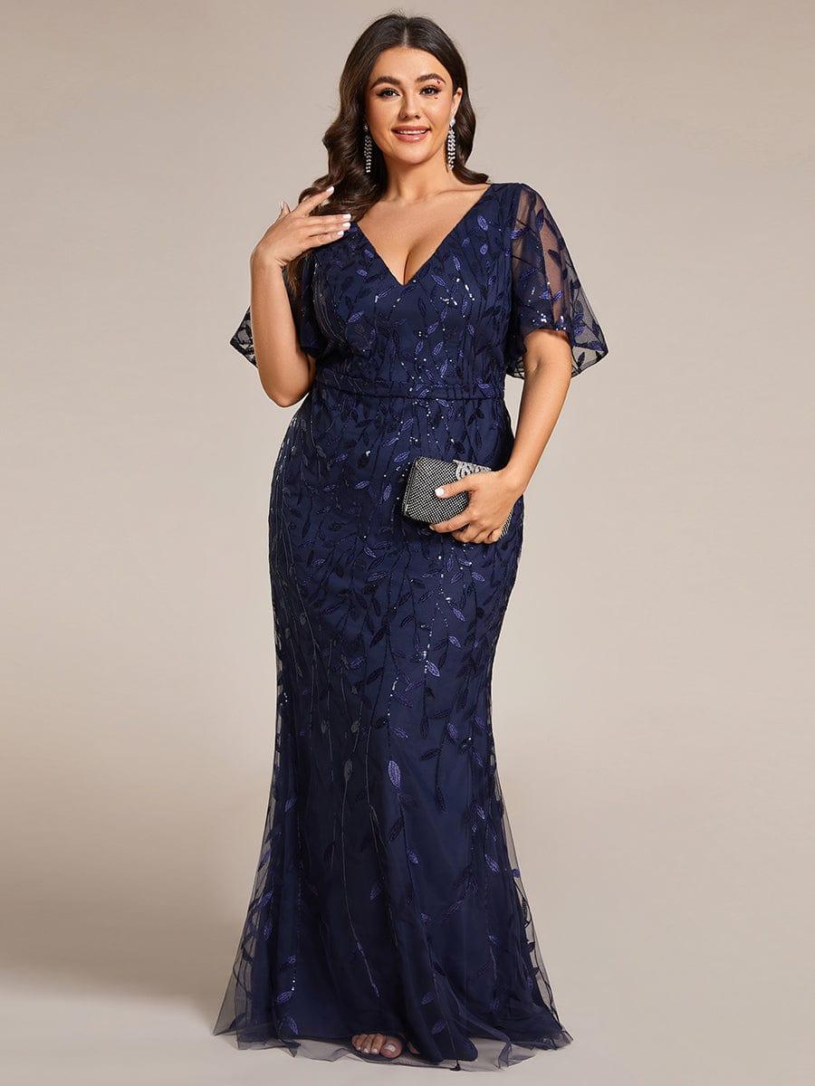 pretty DIONE|Fashion Plus Size V Neck Mermaid Sequin & Tulle Evening Dress(Final Sale) - Image 35
