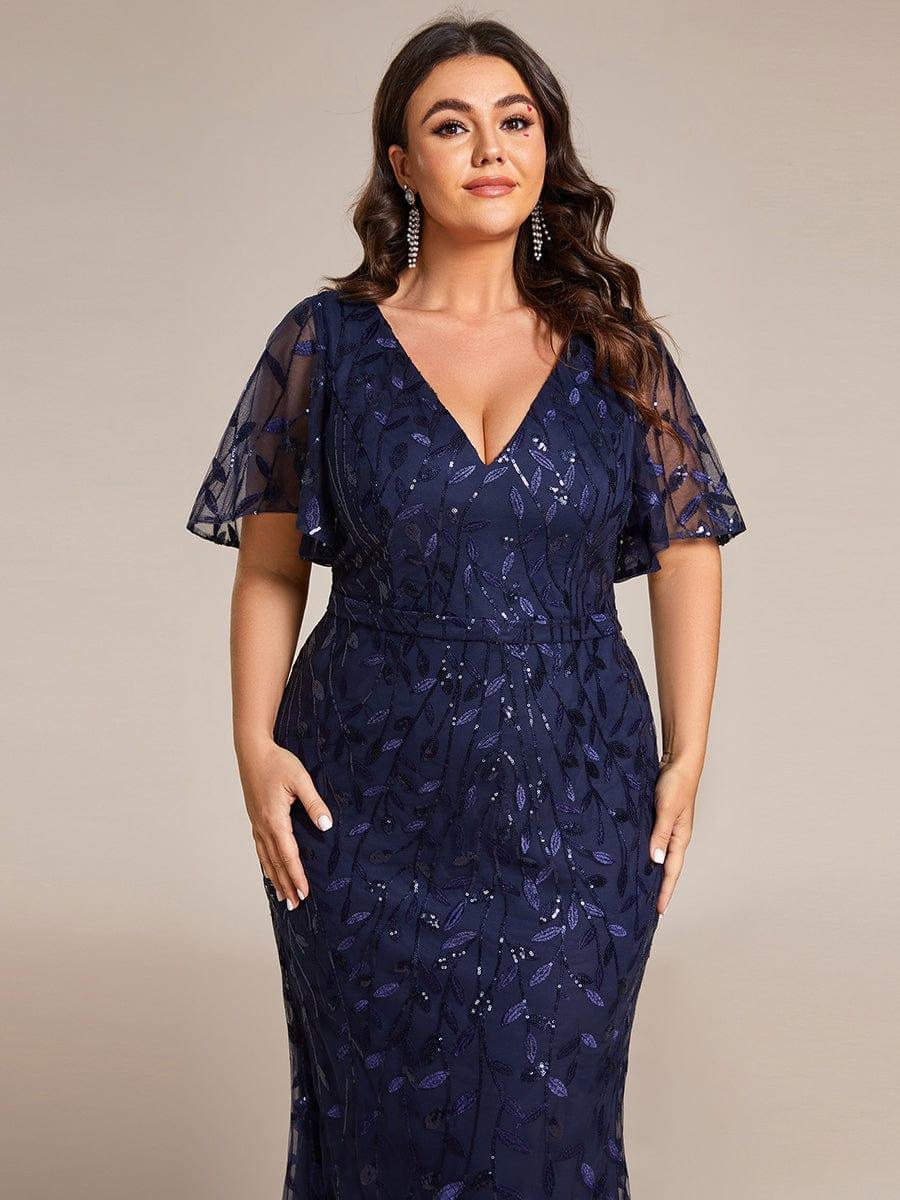 pretty DIONE|Fashion Plus Size V Neck Mermaid Sequin & Tulle Evening Dress(Final Sale) - Image 37